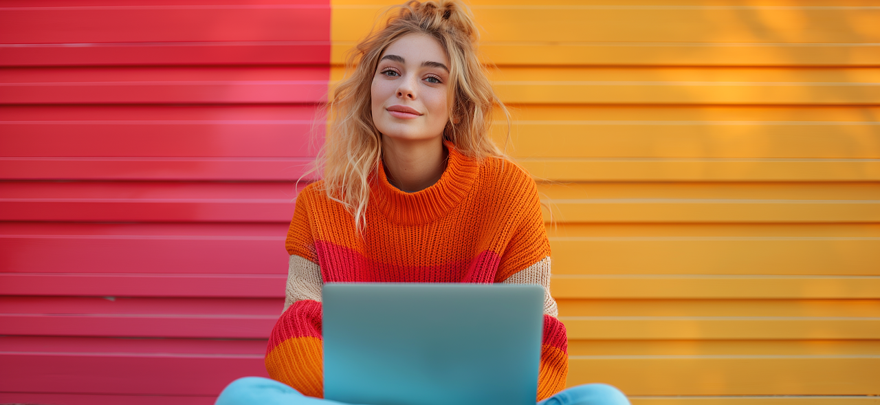 a woman sitting on the floor with a laptop